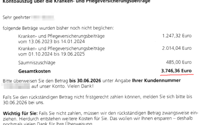 Krankenversicherungsbeiträge im Rahmen der "obligatorischen Anschlussversicherung" werden wieder übernommen
